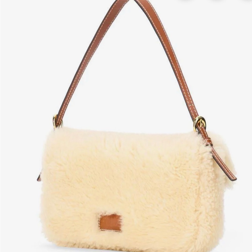 STAUD Cream Shearling Shoulder Bag with Gold Accents - Picture 2 of 3